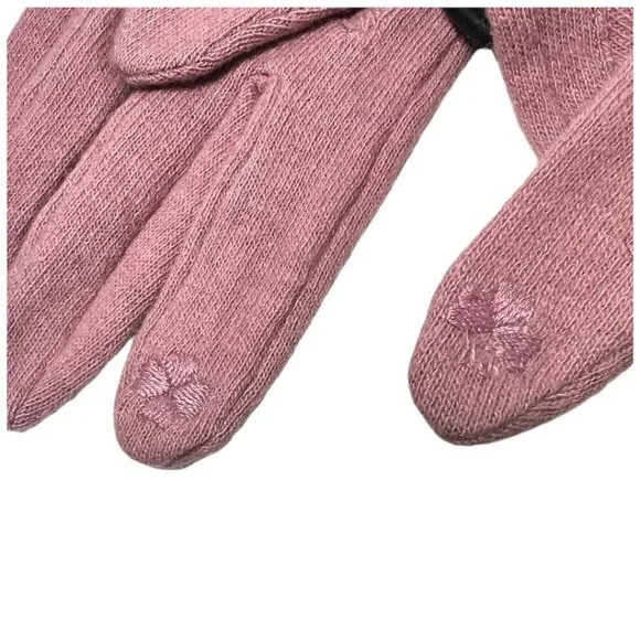 Kate Spade Womens Rose Pink Wool Bow Accent Knit Touchscreen Gloves Sz L New